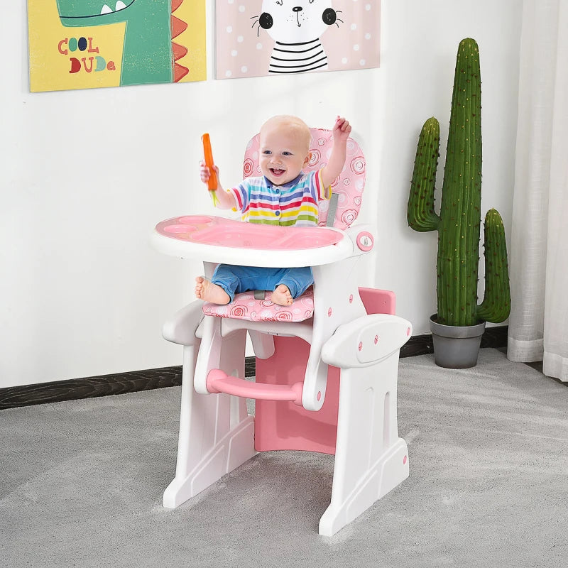 HOMCOM HDPE 3-in-1 Baby Booster High Top Chair w/ with anti-slip feet, Pink