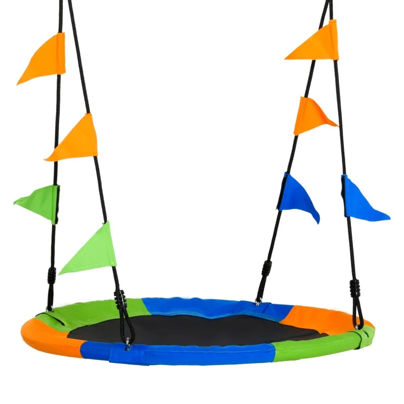 Outsunny Swing Seat Saucer Tree For Kids 40In/100cm Adjustable Rope, Multi-Color