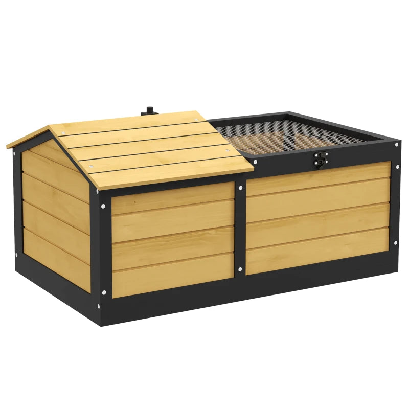 PawHut Wooden Tortoise House Small Pet Reptile Shelter with Hide Den and Run, Yellow