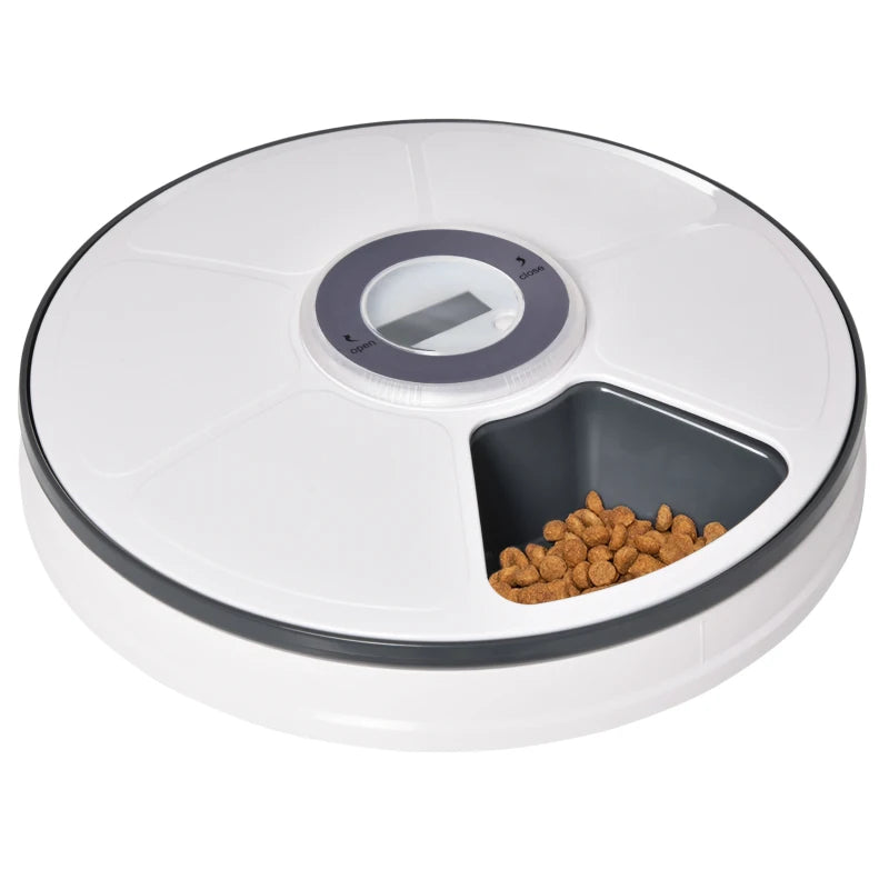 PawHut Automatic Pet Dog Cat Feeder with Digital Timer, 6-Meal Food Dispenser, White