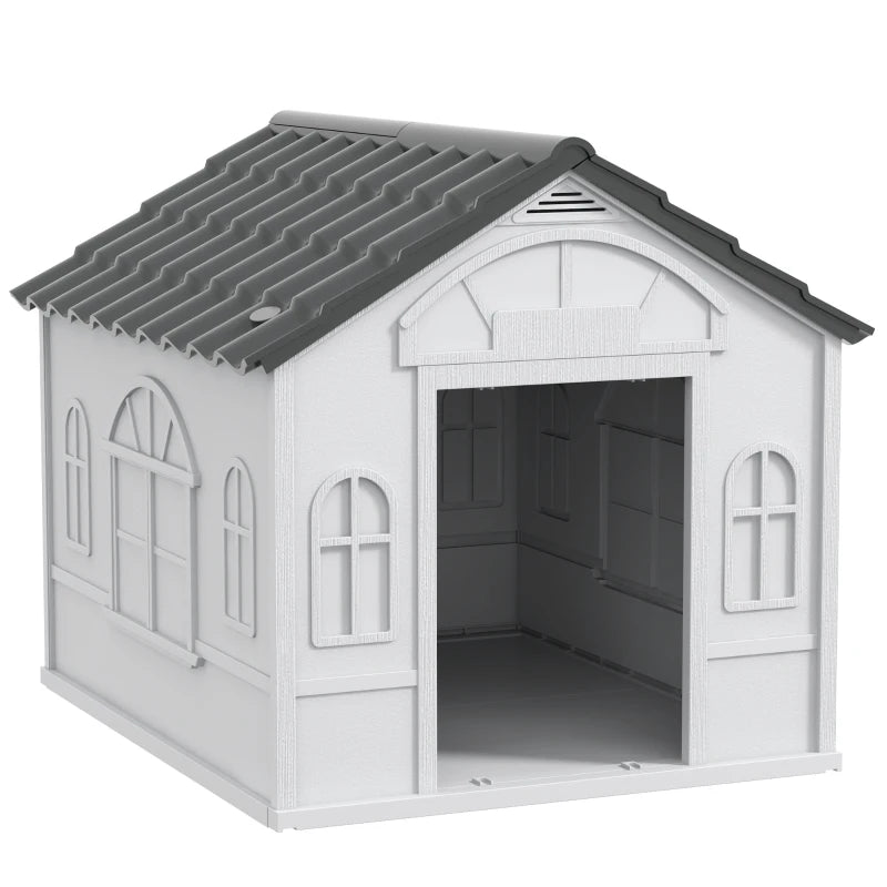 PawHut Plastic Weather-Resistant Dog House for Indoors and Outdoors, Dogs, Grey