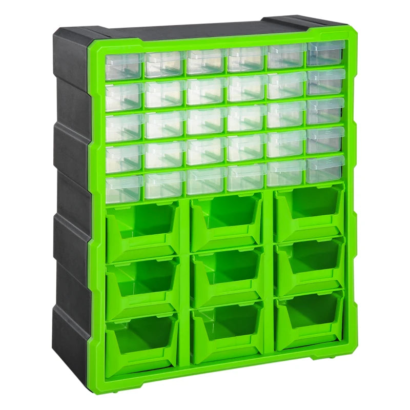 DURHAND Plastic 39 Drawer Part Wall Mount Tool Storage Cabinet Garage Nuts Bolts, Green