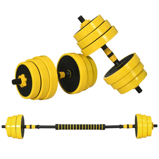 HOMCOM 25KG Dumbbell & Barbell Adjustable Set Plate Bar Clamp Rod Ergonomic, Yellow/Black