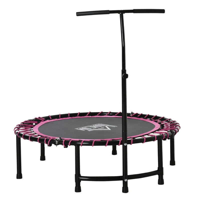 HOMCOM 45" Foldable Mini Trampoline Rebounder Jumper with Adjustable Handle, Pink