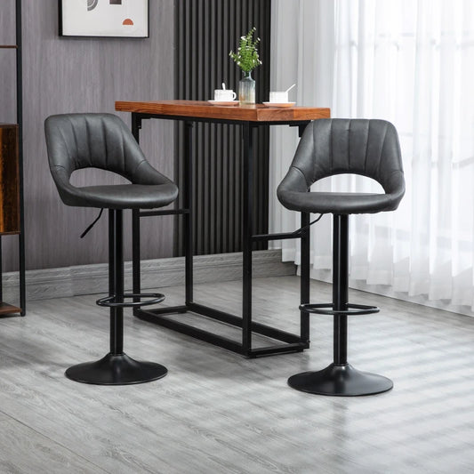 HOMCOM Set of 2 Adjustable Swivel Gas Lift PU Leather Counter Chairs with Footrest