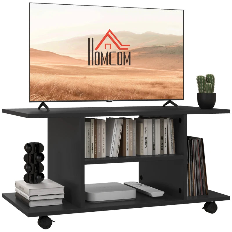 HOMCOM Moveable Modern TV Cabinet Stand Storage Shelves Table Bookshelves, Black