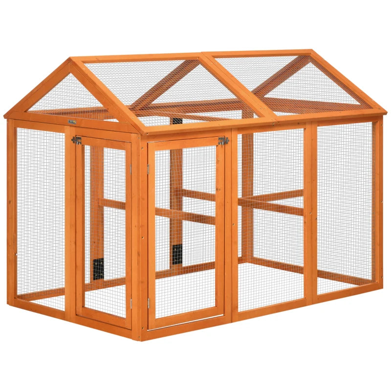 PawHut Large Chicken Run, Wooden Chicken coop, with Combinable Design, Wood Effect