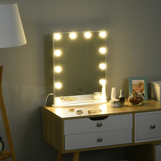 HOMCOM Hollywood Mirror with Lights for Makeup, with 12 Dimmable LED Bulbs, White