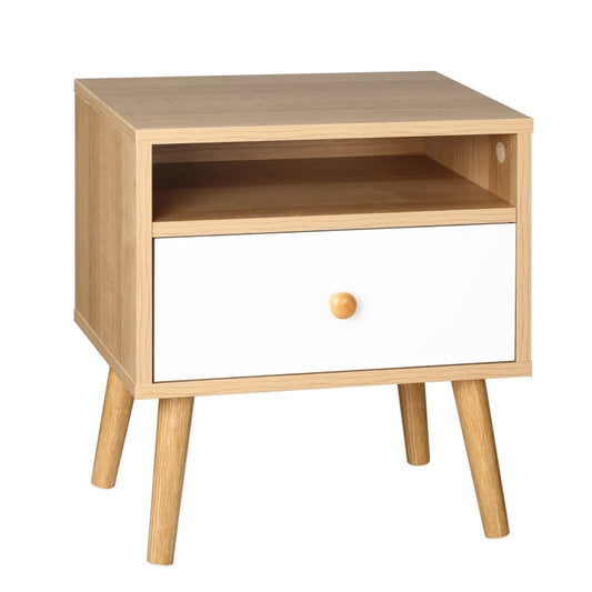 HOMCOM Bedside Table with Drawer & Shelf, Modern Nightstand End Table, Natural