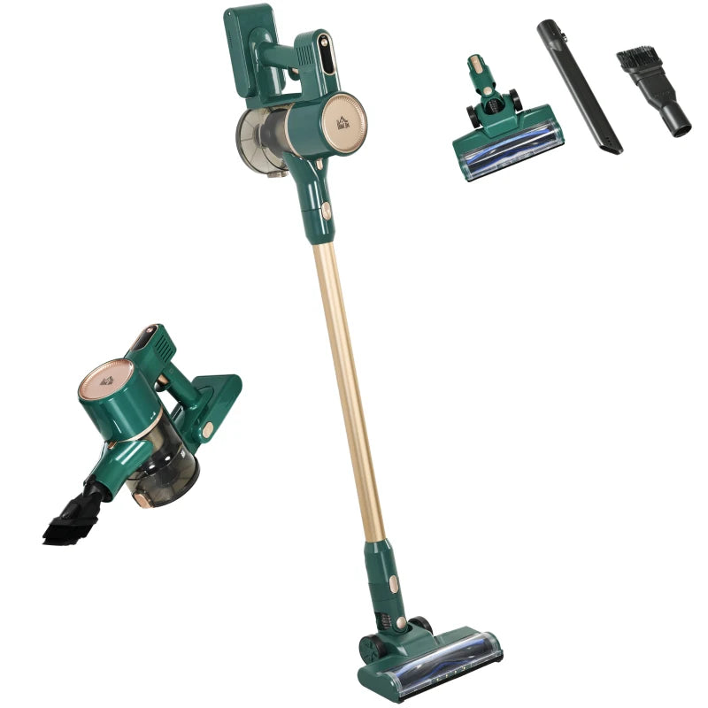 HOMCOM Cordless Rechargeable Vacuum 2500 RPM with LED Display and Accessories, Green
