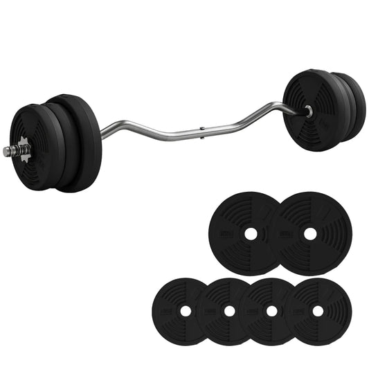 SPORTNOW 25kg Barbell Set, Adjustable Weights with Curl bar and Non-Slip Handle, Black