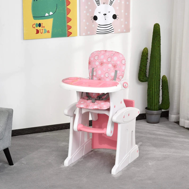 HOMCOM HDPE 3-in-1 Baby Booster High Top Chair w/ with anti-slip feet, Pink