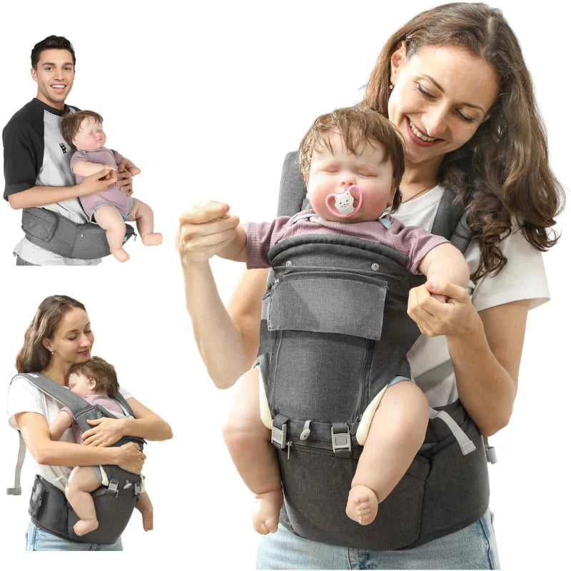 AIYAPLAY 6-in-1 Baby Carrier for Newborns-Toddlers, with Removable Seat, Grey