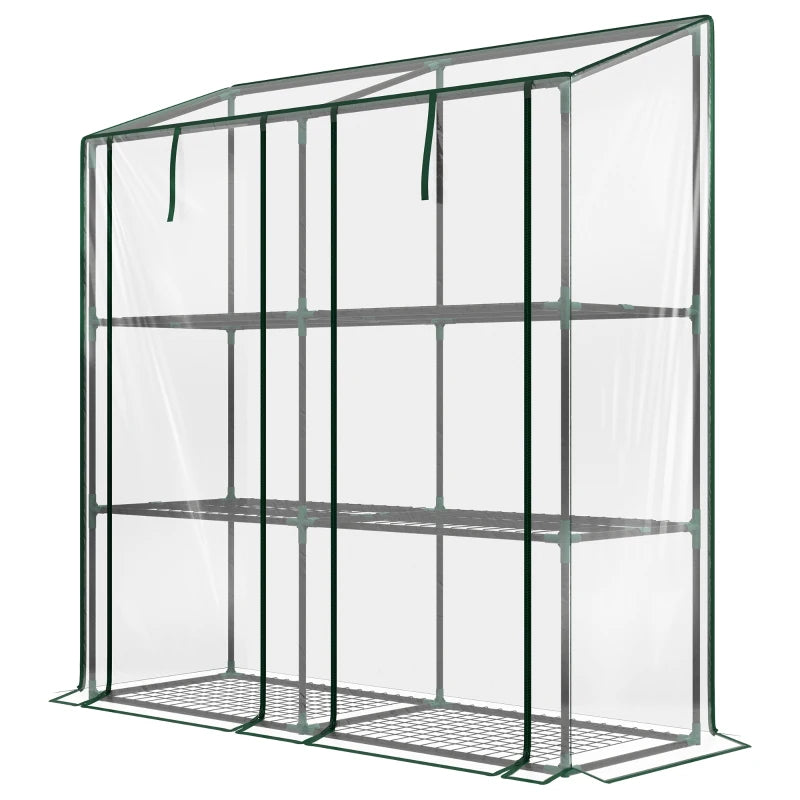 Outsunny Mini Lean-To Green House with 3 Tier Shelves, 151x143x46(cm), Clear
