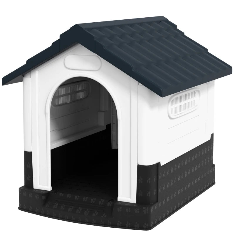 PawHut Plastic Dog Kennel with Windows for Medium and Large Dogs, 101x88x99cm, Grey