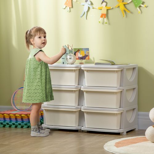 Kids Vertical Toy Organizer Box with Six Drawers Cream Storage Children Room