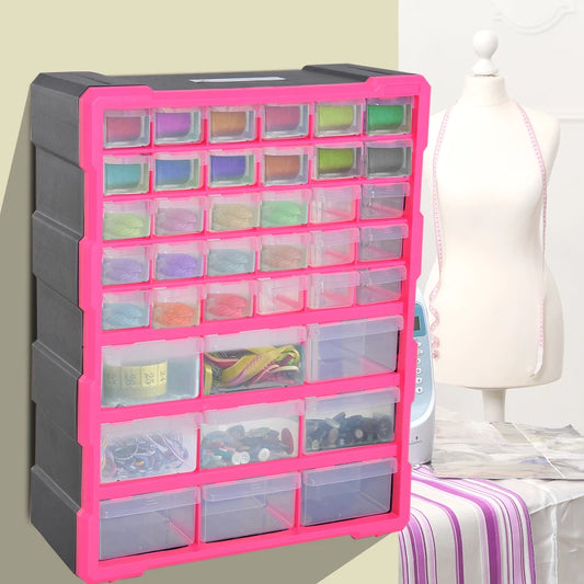 DURHAND 39 Drawers Parts Organiser Wall Mount Tools Storage, Small Bolts Cabinet, Clear