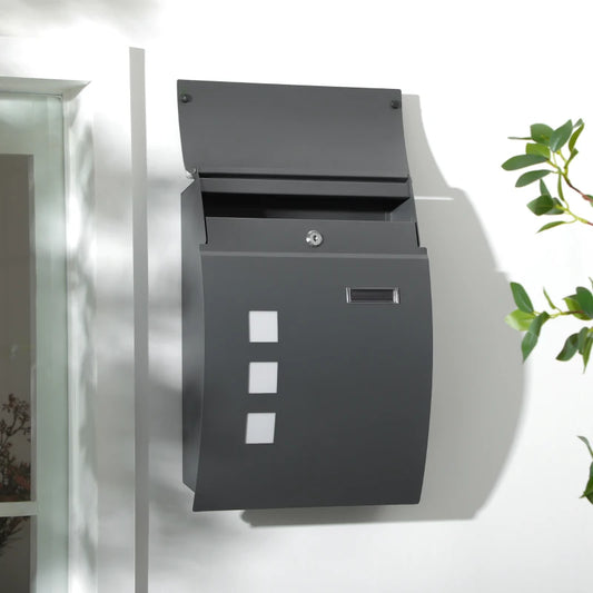 HOMCOM Modern Wall Mounted Letter Box with 2 Keys and Nameplate, Anthracite Grey