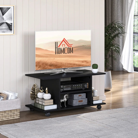 HOMCOM Moveable Modern TV Cabinet Stand Storage Shelves Table Bookshelves, Black