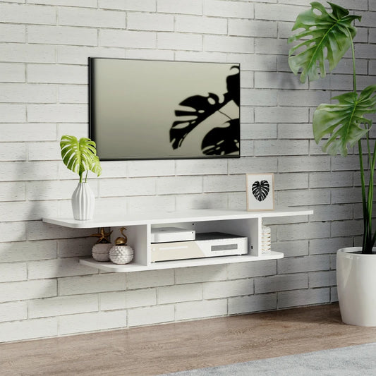 HOMCOM Floating TV Unit Stand, Wall Mounted Media Console with Storage Shelf, White