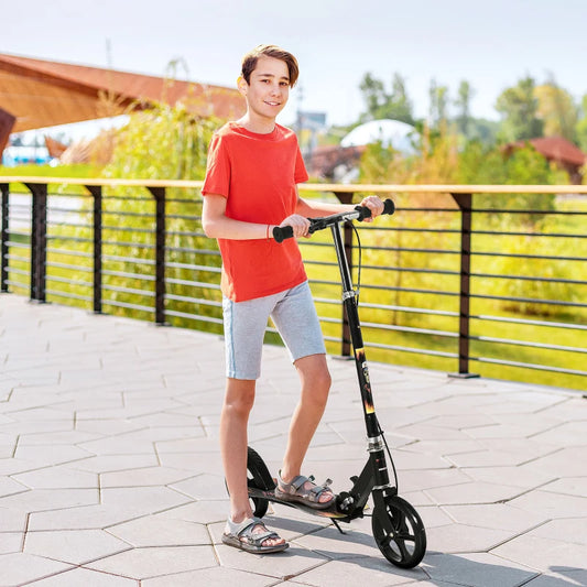 HOMCOM Kids Foldable Kick Scooter with Break, Big Wheels for 7-14 Years, Black
