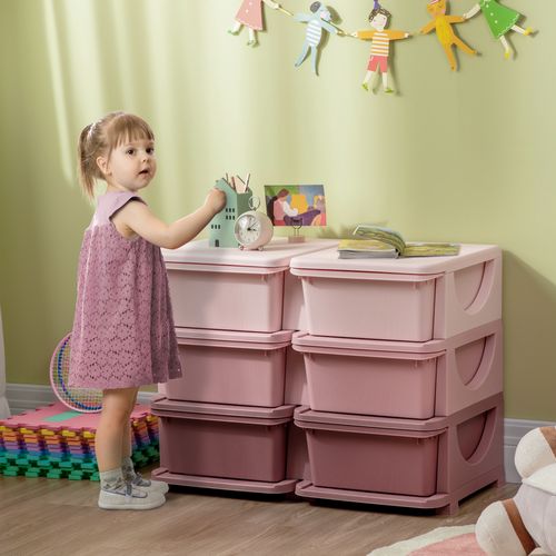 Kids Vertical Toy Organizer Box with Six Drawers Pink Storage Unit Children Room