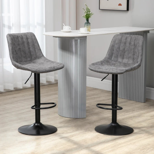 HOMCOM Set of 2 Adjustable Height Barstools, Swivel Dining Chairs 360°, Grey