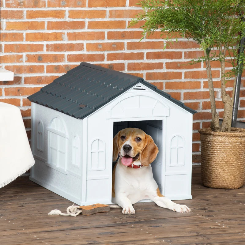 PawHut Plastic Weather-Resistant Dog House for Indoors and Outdoors, Dogs, Grey