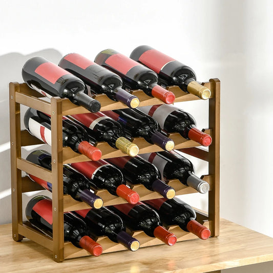 HOMCOM Countertop Free Standing Bamboo Wine Rack with 16 Bottles Holder,Brown