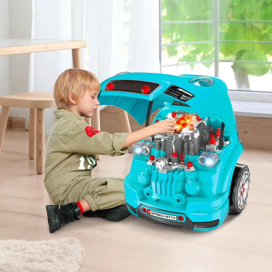 HOMCOM Kids Truck Engine Toy Set with Horn, Light, and Car Key, for 3-5 Years, Blue