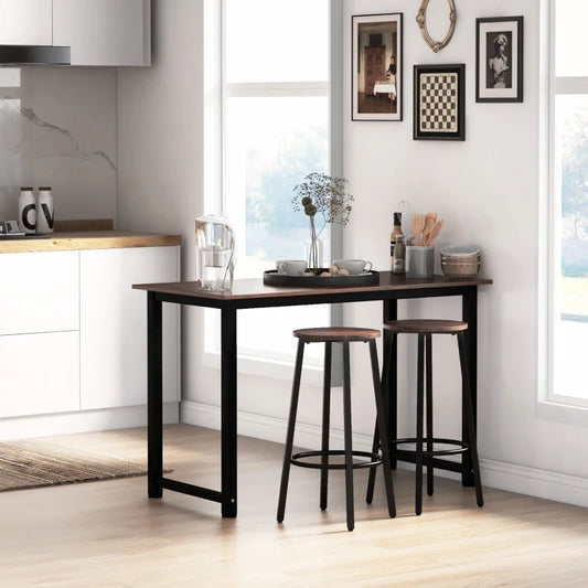 HOMCOM Set of 2 Bar Stools with Sturdy Steel Frame, 65cm High Seat, Rustic Brown