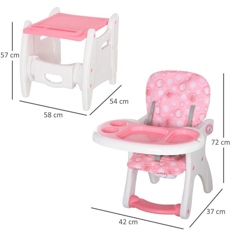 HOMCOM HDPE 3-in-1 Baby Booster High Top Chair w/ with anti-slip feet, Pink