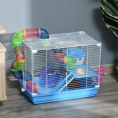 Hamster Cage Carrier Small Animal House with Exercise Wheels Tunnel Tube Paw-hut