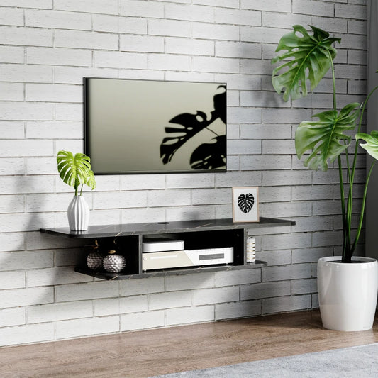 HOMCOM Floating TV Unit Stand, Wall Mounted Media Console with Storage Shelf, Black