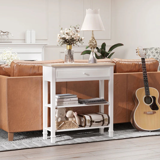 HOMCOM Console Hallway Table, 1 Drawer, 2 Shelves Worktop Handle Display Storage