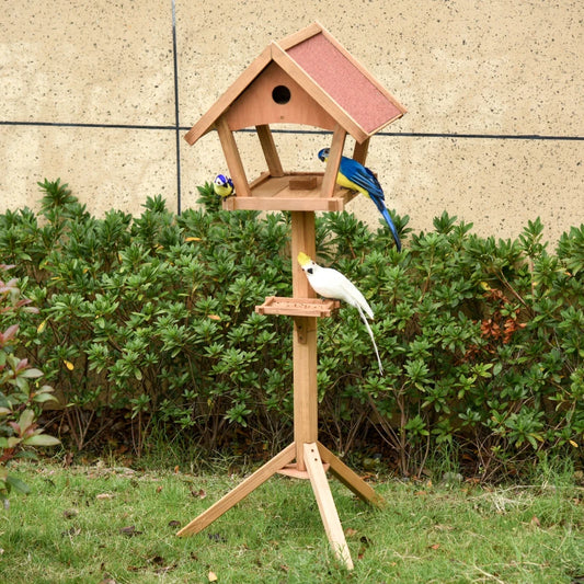 PawHut Wooden Bird Table Freestanding Feeding Station for Garden Outside Natural