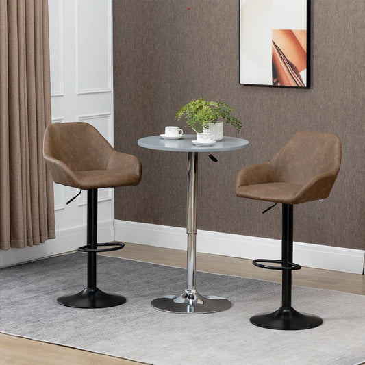 HOMCOM Set of 2 Swivel PU Leather and Steel Base Bar Stools with Footrest & Backrest, Dark Brown