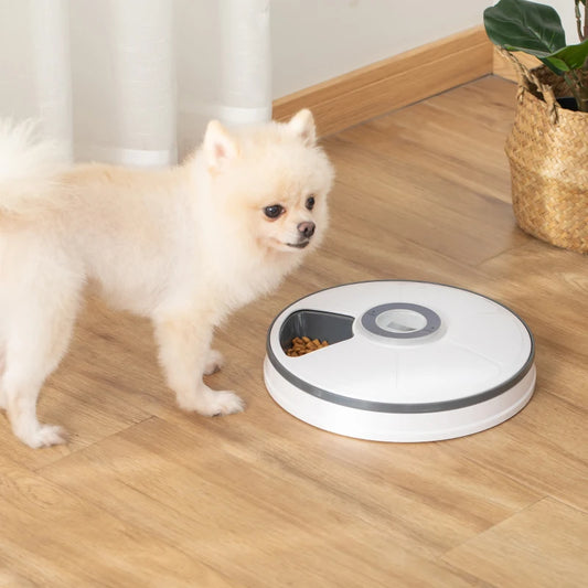 PawHut Automatic Pet Dog Cat Feeder with Digital Timer, 6-Meal Food Dispenser, White