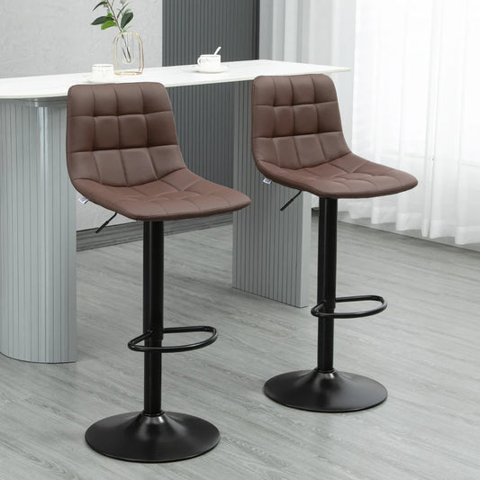 HOMCOM Set of 2 Swivel PU Leather Upholstered Barstools, with Tufted Seat and Back, Brown