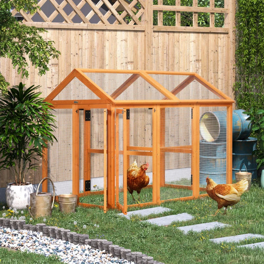 PawHut Large Chicken Run, Wooden Chicken coop, with Combinable Design, Wood Effect