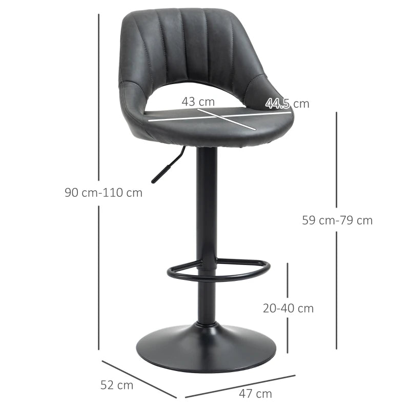 HOMCOM Set of 2 Adjustable Swivel Gas Lift PU Leather Counter Chairs with Footrest