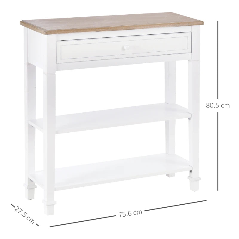 HOMCOM Console Hallway Table, 1 Drawer, 2 Shelves Worktop Handle Display Storage
