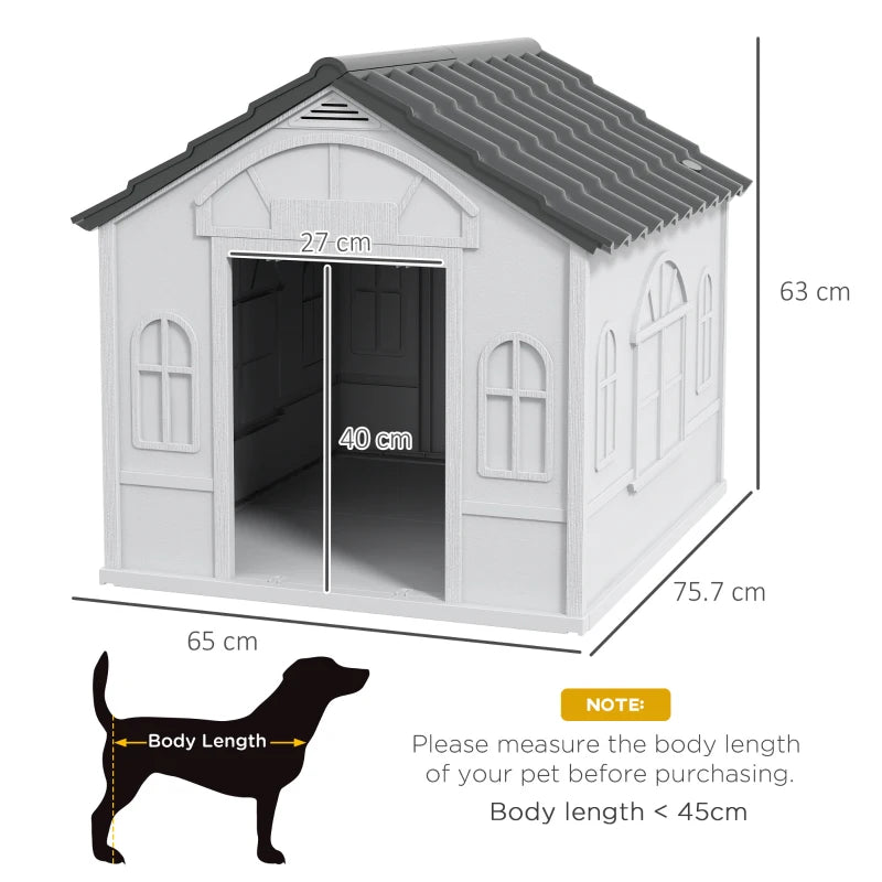 PawHut Plastic Weather-Resistant Dog House for Indoors and Outdoors, Dogs, Grey