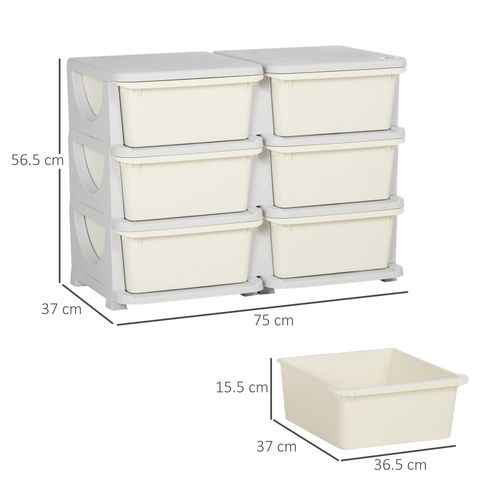 Kids Vertical Toy Organizer Box with Six Drawers Cream Storage Children Room