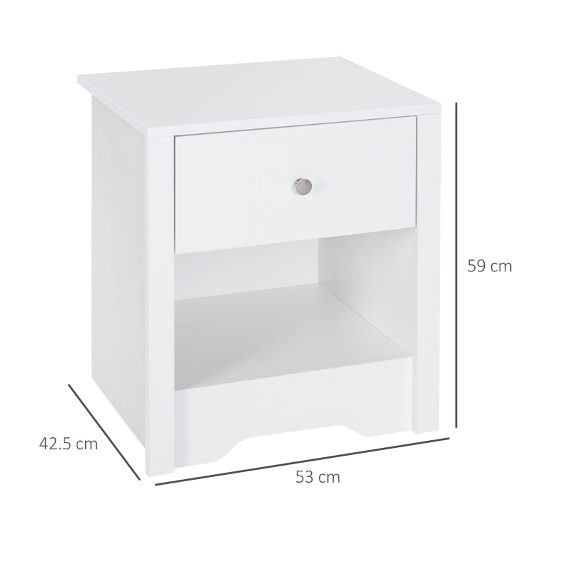 HOMCOM Modern Bedside Table, Nightstand with Drawer Shelf for Living room. White