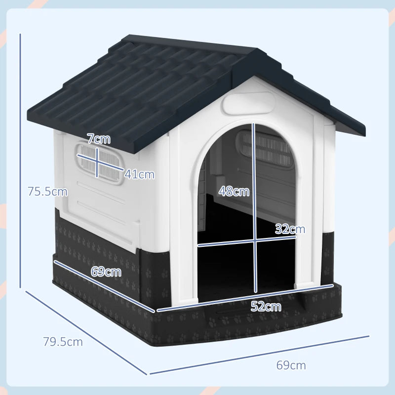 PawHut Plastic Dog Kennel with Windows for Medium and Large Dogs, 101x88x99cm, Grey