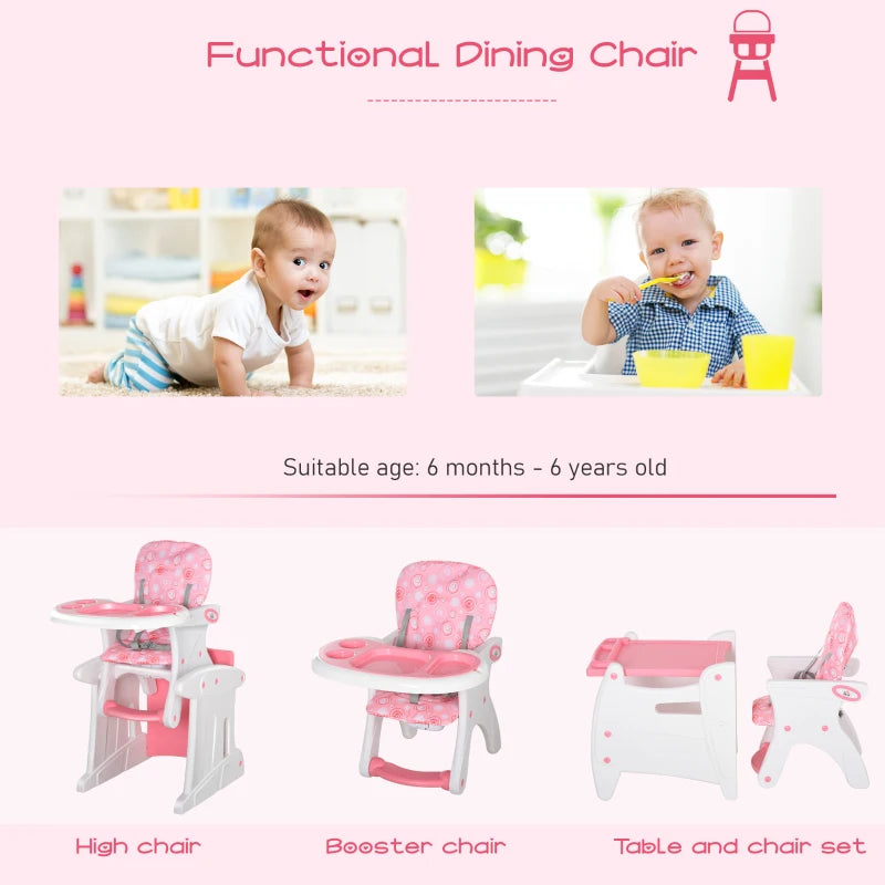 HOMCOM HDPE 3-in-1 Baby Booster High Top Chair w/ with anti-slip feet, Pink