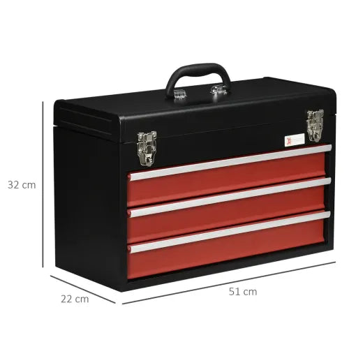 Durhand 3 Drawer Tool Chest Lockable Box with Slide-out Compartments Black