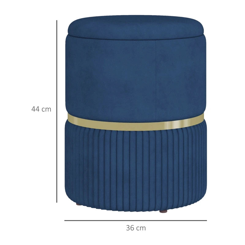 HOMCOM Velvet-Feel Storage Ottoman with Footpads and Thick Sponge Padding, Blue