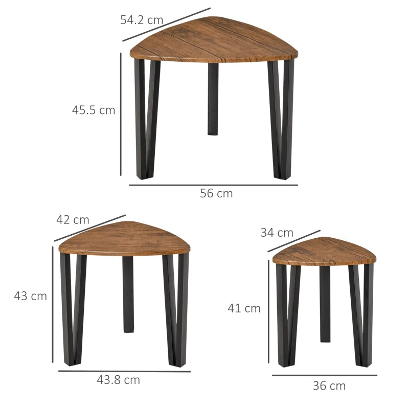 HOMCOM Set of 3 Coffee Table, Nesting Tables with Metal Legs, Walnut, Wood Grain
